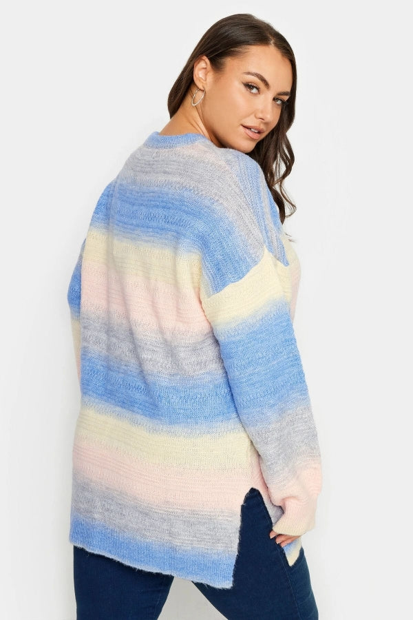 Büyük Beden Bisiklet Yaka Renk Geçişli Uzun Kollu Örme Kazak 302299 Vervegrand