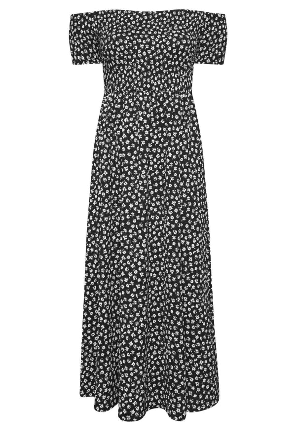 Büyük Beden Carmen Yaka Kısa Kollu Desenli Uzun Elbise 303282 Vervegrand