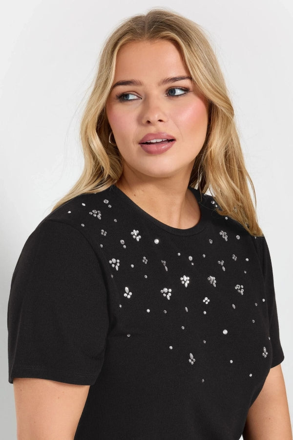 Büyük Beden Bisiklet Yakası Taş İşlemeli Kısa Kollu T-shirt 322283 Vervegrand