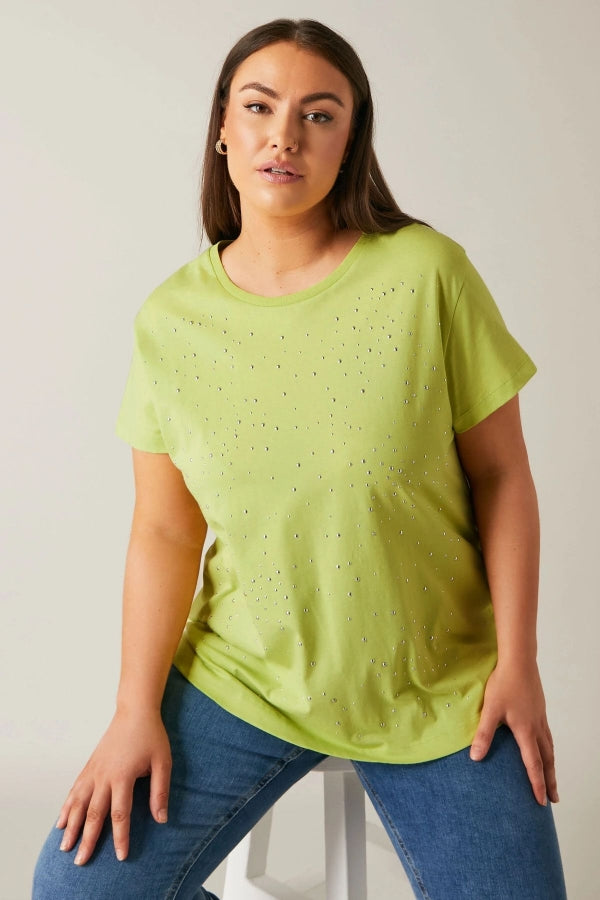 Büyük Beden Üzeri Taş İşlemeli Bisiklet Yaka Kısa Kollu T-shirt 615352 Vervegrand