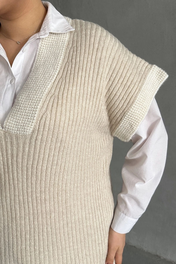 Büyük Beden V Yaka Kısa Kollu Triko Süveter 302137 Vervegrand