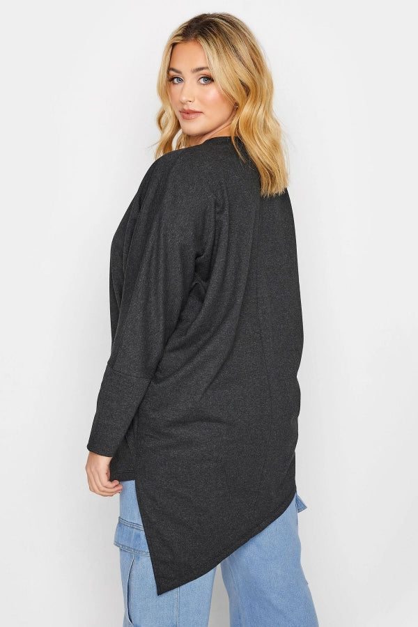 Büyük Beden Asimetrik Kesim Fermuarlı Uzun Kollu İnce Hırka 301222 Vervegrand