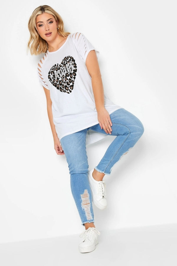 Büyük Beden Kesik Omuz Detaylı Bisiklet Yaka Yarım Kollu T-shirt 320942 Vervegrand