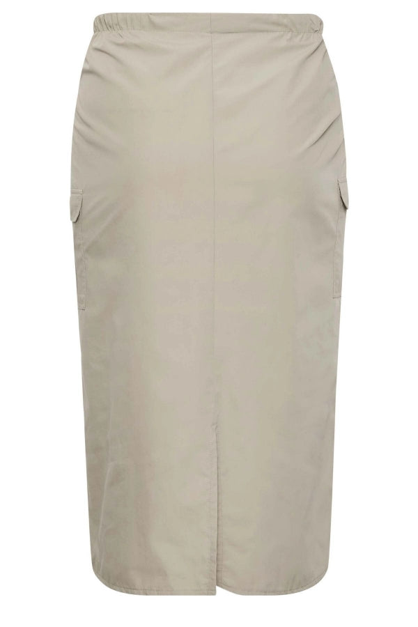 Büyük Beden Midi Boy Beli Büzgülü Arkadan Yırtmaçlı Kargo Etek 302038 Vervegrand