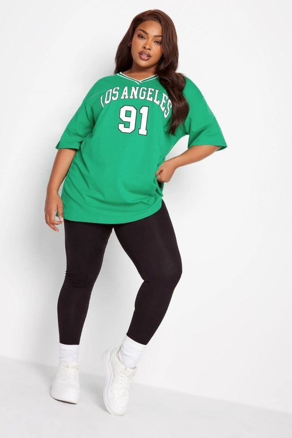 Büyük Beden Önü Baskılı V Yaka Yarım Kollu Uzun Kesim T-Shirt 302501 Vervegrand