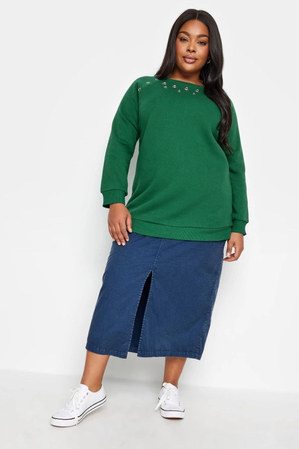 Büyük Beden Bisiklet Yaka Kuşgözü Detaylı Uzun Kollu Sweatshirt 302832 Vervegrand