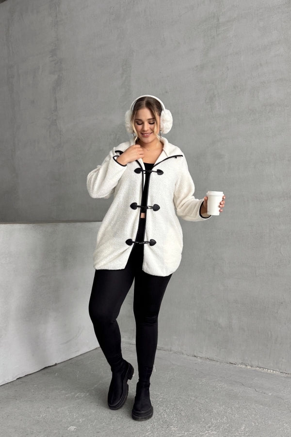 Büyük Beden Önü Kapamalı Cepli Uzun Kollu Peluş Mont 301816 Vervegrand