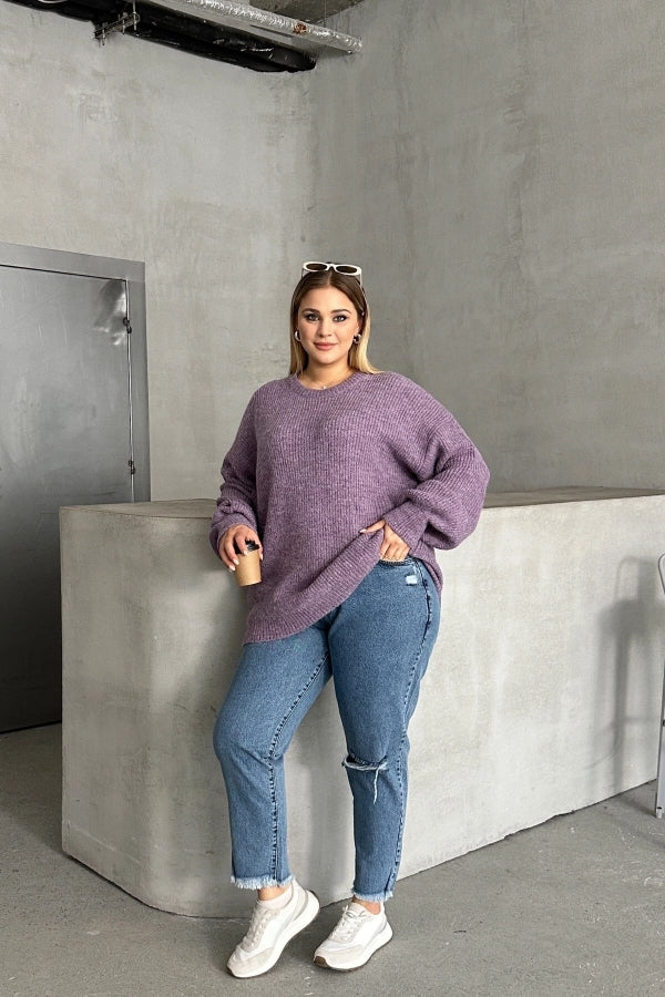 Büyük Beden Bisiklet Yaka Uzun Kollu Triko Kazak 301440 Vervegrand