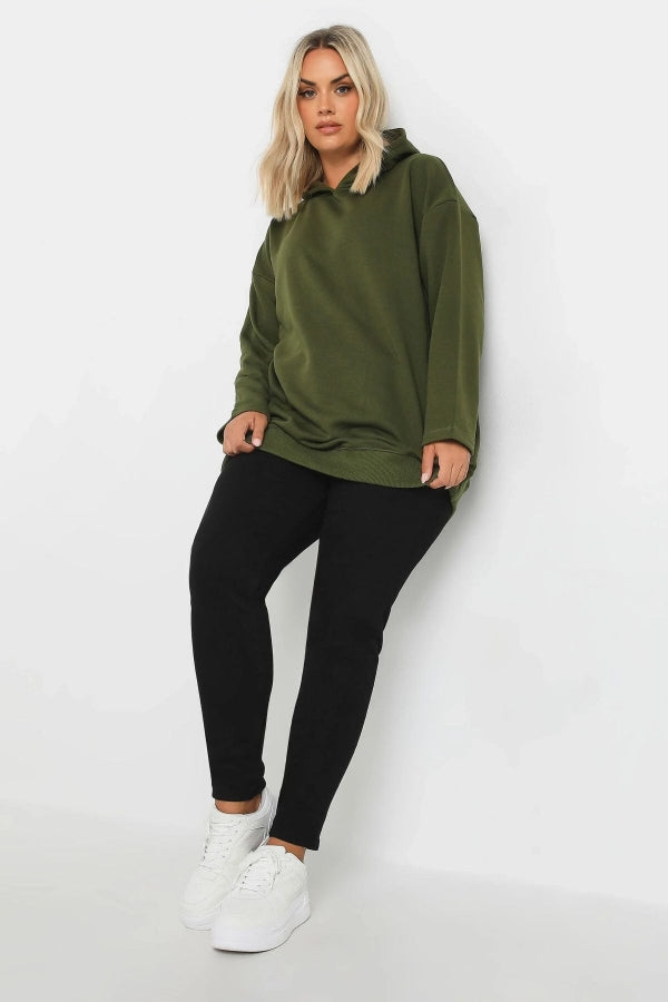 Vervegrand büyük beden kapüşonlu haki sweatshirt yan görünüm