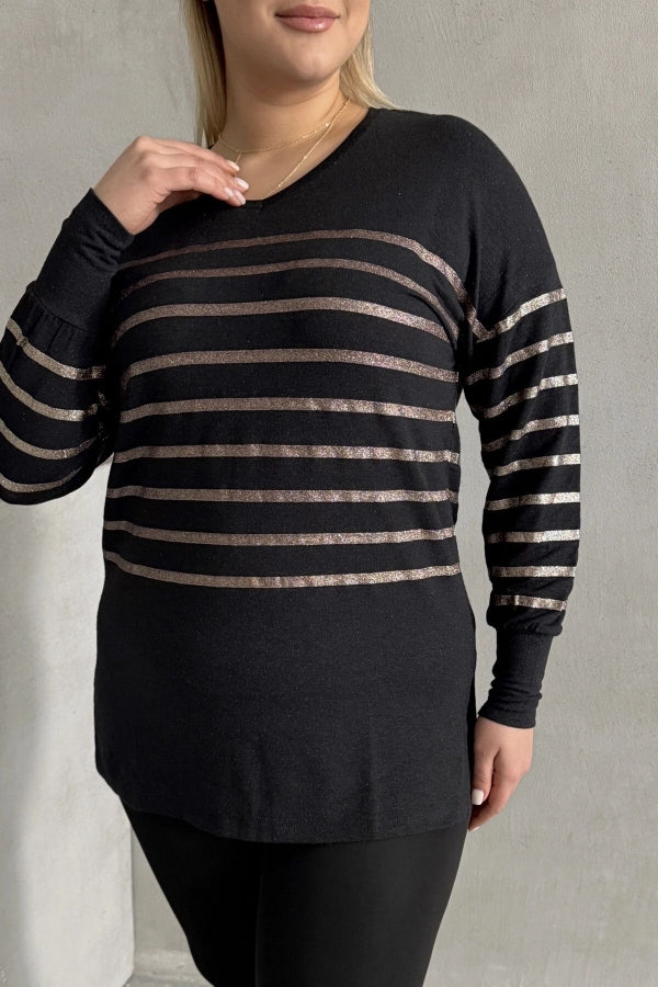 Büyük Beden Uzun Kollu V Yaka Bilekleri Lastikli Bluz 302910 Vervegrand