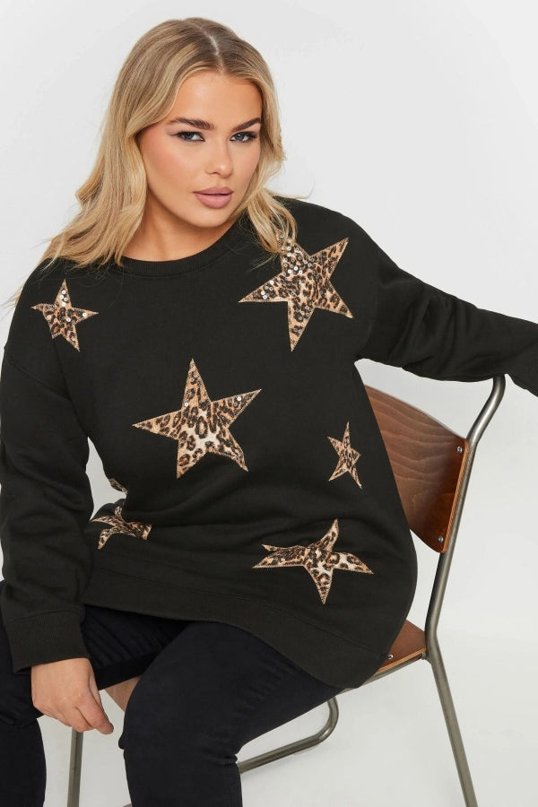 Büyük Beden Uzun Kollu Bisiklet Yaka Payet İşlemeli Sweatshirt 303833 Vervegrand
