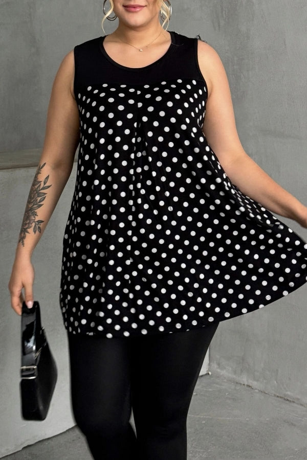 Büyük Beden Sıfır Kol Bisiklet Yaka Puantiyeli Pileli Bluz 302250 Vervegrand