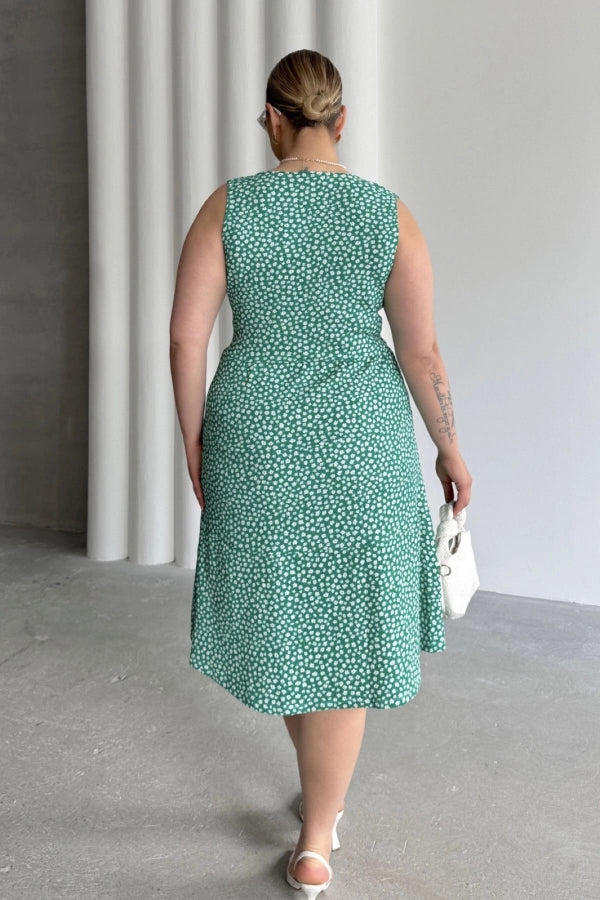 Büyük Beden V Yaka Beli Lastikli Çiçek Desenli Elbise 300916 Vervegrand