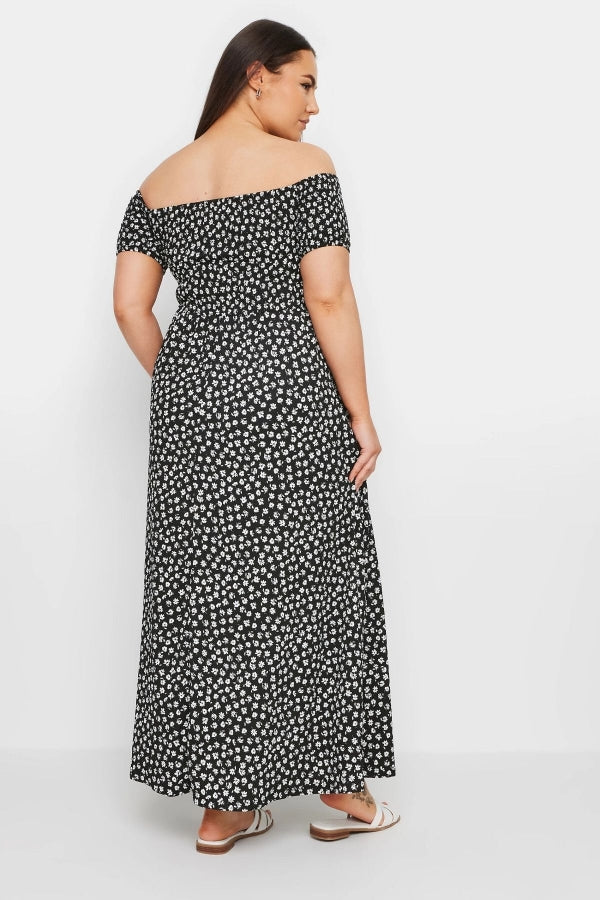 Büyük Beden Carmen Yaka Kısa Kollu Desenli Uzun Elbise 303282 Vervegrand