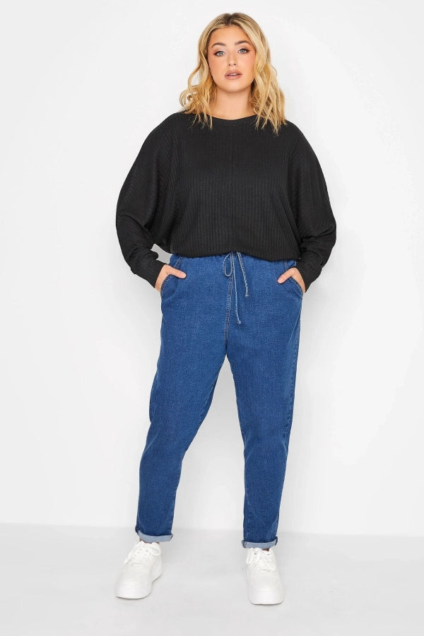 Büyük Beden Bisiklet Yaka Uzun Yarasa Kol İnce Bluz 301724 Vervegrand