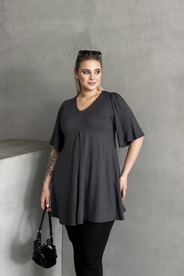 Büyük Beden V Yaka Desensiz Asimetrik Kesim Likralı Bluz MDL-3 Vervegrand