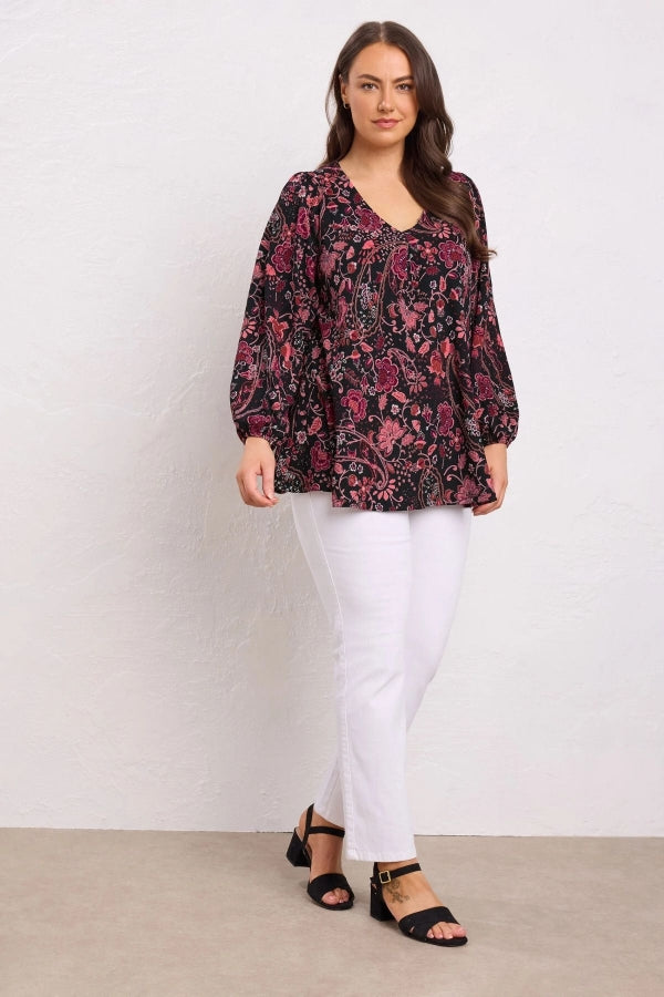 Büyük Beden V Yaka Uzun Kollu İnce Kumaşlı Bluz 615739 Vervegrand