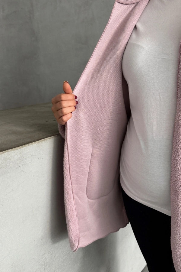 Büyük Beden Uzun Kollu Kapüşonlu Önü Kapamasız Cepli Peluş Ceket 97-14 Vervegrand