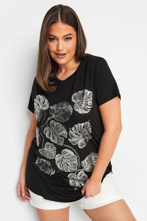 Büyük Beden Yazı Baskılı Yarım Kollu Bisiklet Yaka T-shirt 302274 Vervegrand