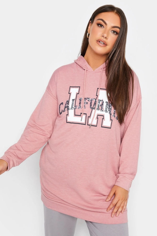 Büyük Beden Kapüşonlu Payet Ve Yazı Detaylı Uzun Kollu Cepli Sweatshirt 302567 Vervegrand