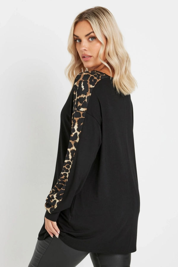 Büyük Beden Bisiklet Yaka Uzun Kolları Leopar Desenli Bluz 303723 Vervegrand