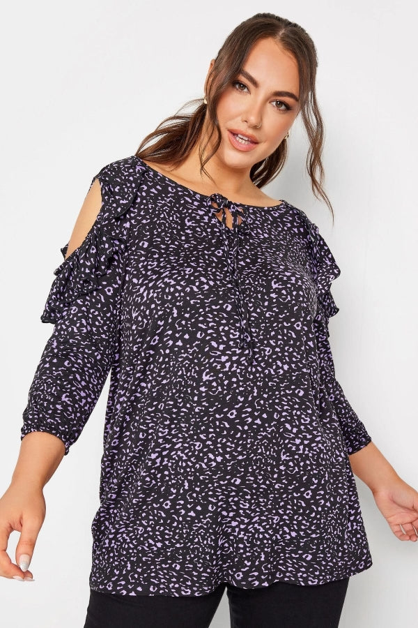 Büyük Beden Omuz Fırfır Detaylı Yakası Bağcıklı Fakir Kol Bluz 302486 Vervegrand