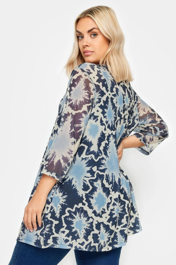 Büyük Beden Bisiklet Yaka Çiçek Desenli Uzun Kollu Tül Bluz 302703 Vervegrand