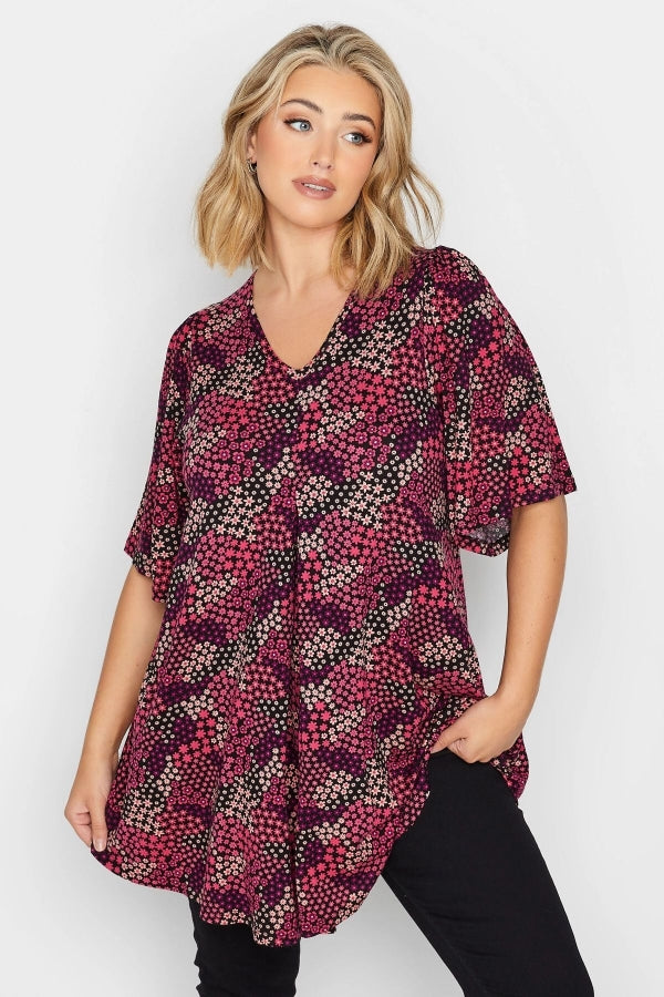 Büyük Beden V Yaka Desenli Asimetrik Kesim Likralı Bluz 302483 Vervegrand