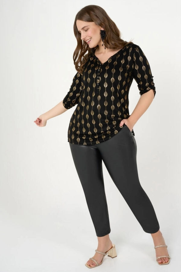 Büyük Beden V Yaka Çıtçıt Düğmeli Fakir Kol Uzun Kesim Bluz E15244 Vervegrand