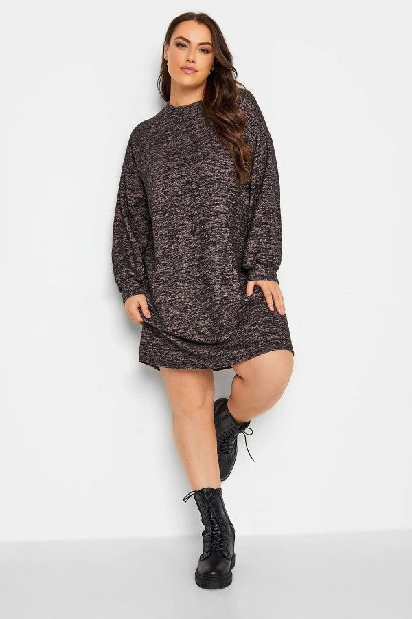 Büyük Beden Likralı Uzun Kollu Yuvarlak Yaka Triko Elbise 301743 Vervegrand