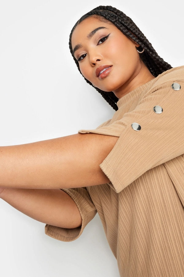 Büyük Beden Bisiklet Yaka Düğme Detaylı Yarım Kollu Mini Elbise 302783 Vervegrand