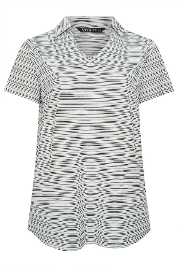 Büyük Beden Kısa Kol V Gömlek Yaka Çizgili Bluz 303436 Vervegrand