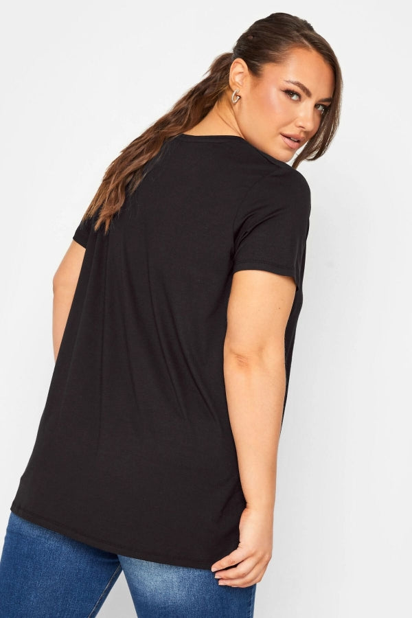 Büyük Beden Bisiklet Yaka Kısa Kollu Baskılı Uzun T-shirt 302116 Vervegrand