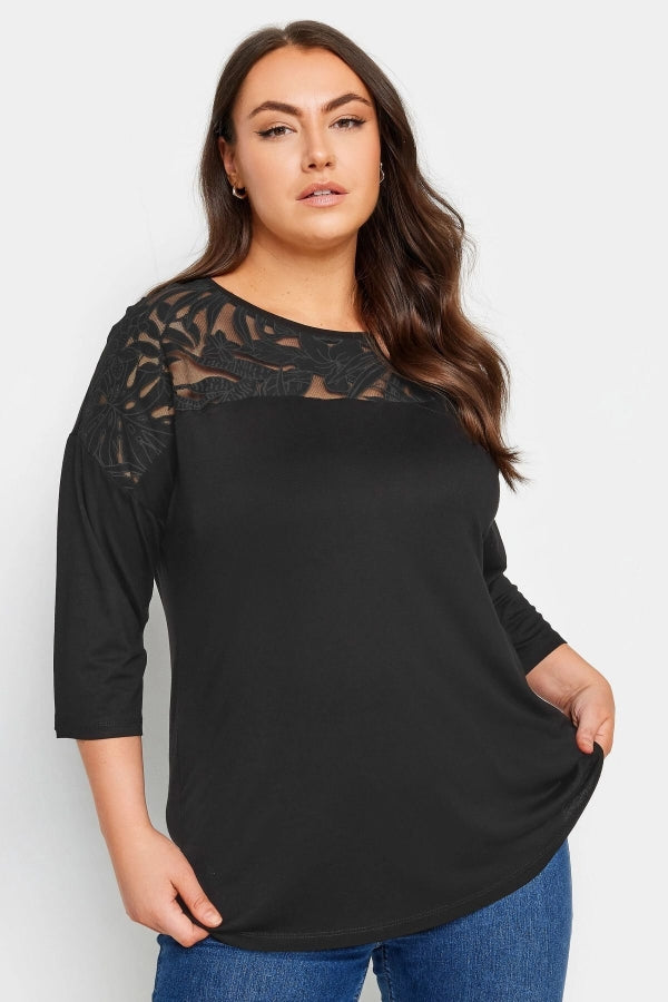 Büyük Beden Bisiklet Yaka Tül Detaylı Fakir Kol Bluz 303026 Vervegrand