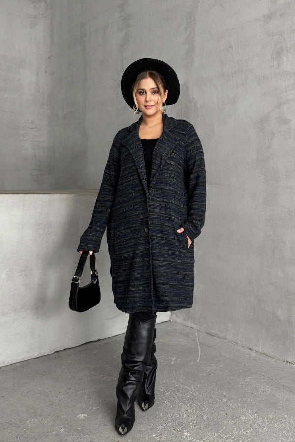 Büyük Beden Uzun Kollu Önü Düğmeli Cepli Uzun İnce Ceket 301800 Vervegrand