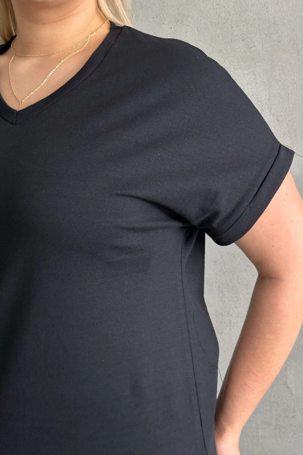 Büyük Beden Kısa Kollu V Yaka Yanları Yırtmaçlı Basic T-shirt RFT-02 Vervegrand