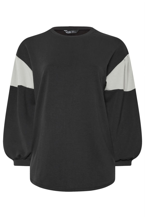 Büyük Beden Bisiklet Yaka Kolları Şeritli İnce Sweatshirt 303688 Vervegrand