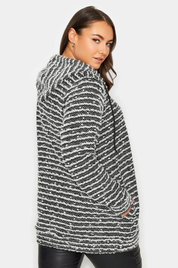 Büyük Beden Kapüşonlu Fermuarlı Uzun Kollu Sakallı Örme Hırka 302885 Vervegrand