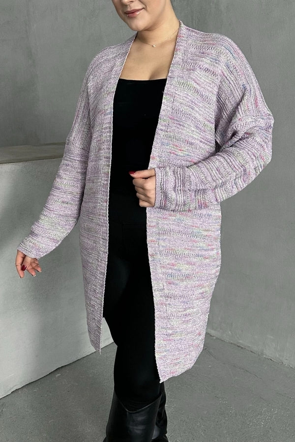 Büyük Beden Uzun Kollu Önü Kapamasız İnce Örme Hırka 302300 Vervegrand