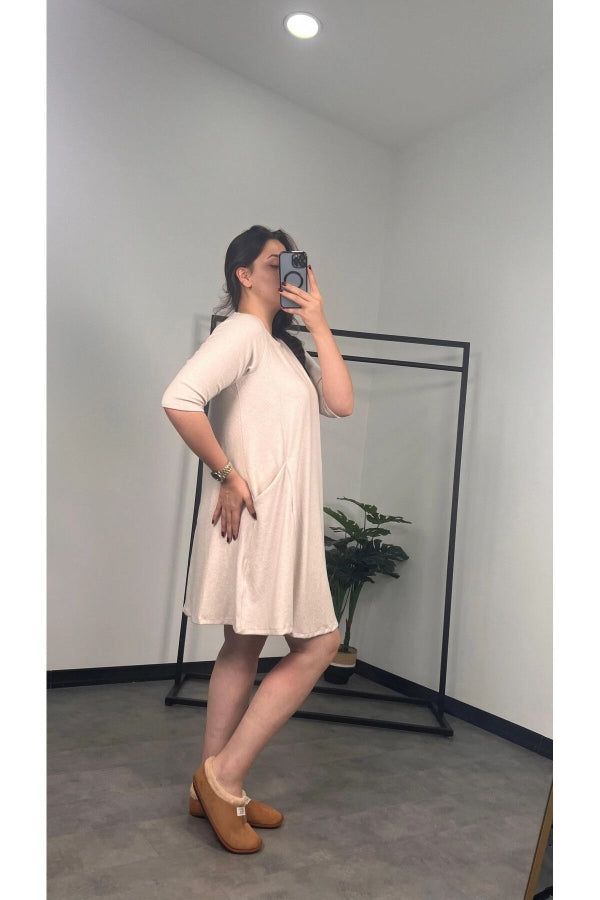 Büyük Beden Fakir Kol Bisiklet Yaka Cepli Elbise 301598 Vervegrand