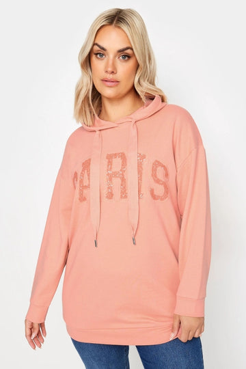 Büyük Beden Payetli Uzun Kollu Bağcıklı Kapüşonlu Sweatshirt 303234 Vervegrand