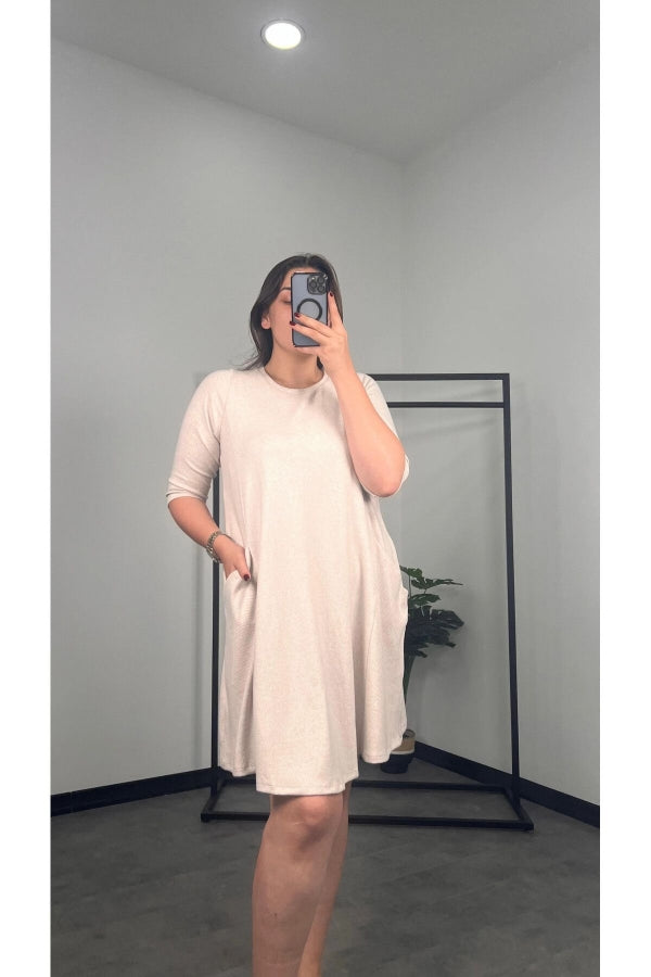 Büyük Beden Fakir Kol Bisiklet Yaka Cepli Elbise 301598 Vervegrand