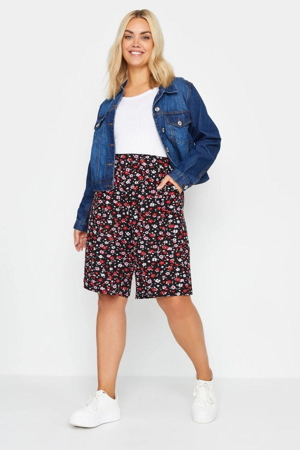 Büyük Beden Beli Lastikli Desenli Bol Kesim Likralı Şort 145049 Vervegrand