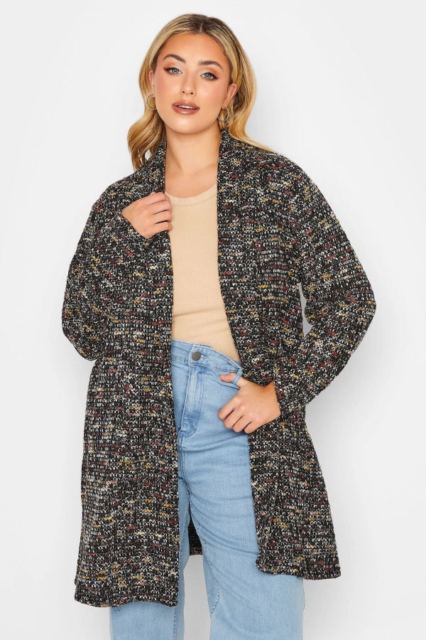 Büyük Beden Dokulu Uzun Kollu Düğmesiz Uzun Kesim Hırka 301571 Vervegrand