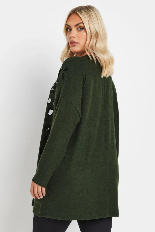 Büyük Beden Yumuşak Dokulu Leopar Baskılı Uzun Kollu Kazak 322222 Vervegrand