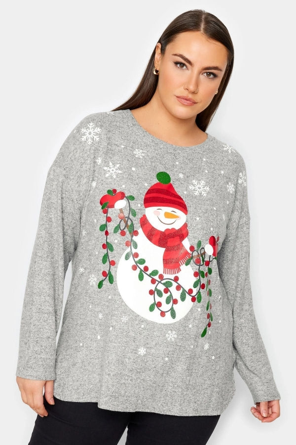 Büyük Beden Bisiklet Yaka Uzun Kollu Yılbaşı Temalı Sweatshirt 280143 Vervegrand