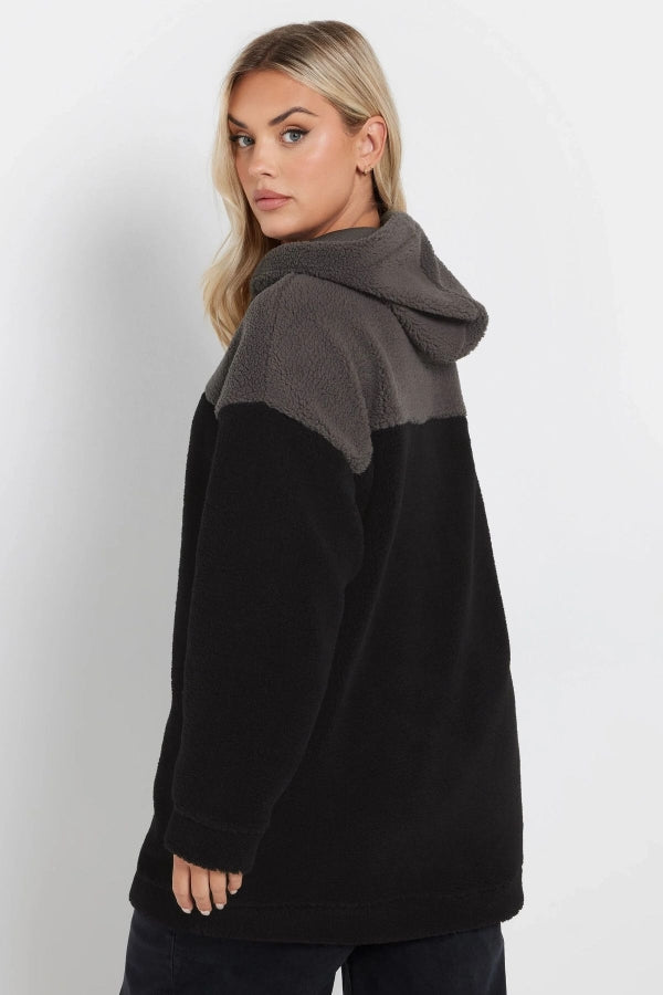 Büyük Beden Uzun Kollu Kapüşonlu ve Cepli Peluş Sweatshirt 303790 Vervegrand