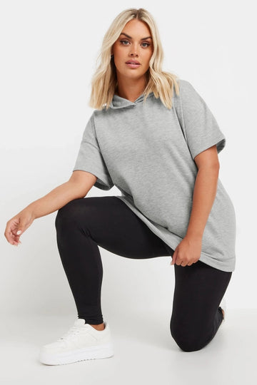 Büyük Beden Kısa Kollu Kapüşonlu Sweatshirt 303553 Vervegrand