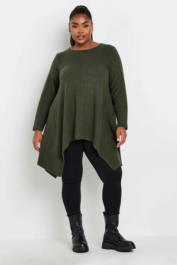 Büyük Beden Bisiklet Yaka Uzun Kollu Eteği Asimetrik Kesim Bluz 322188 Vervegrand