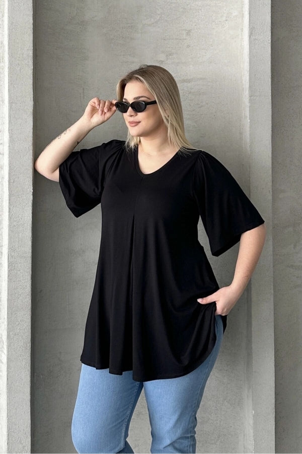 Büyük Beden İkili Paket V Yaka Desensiz Asimetrik Kesim Likralı Bluz 320315x2 Vervegrand